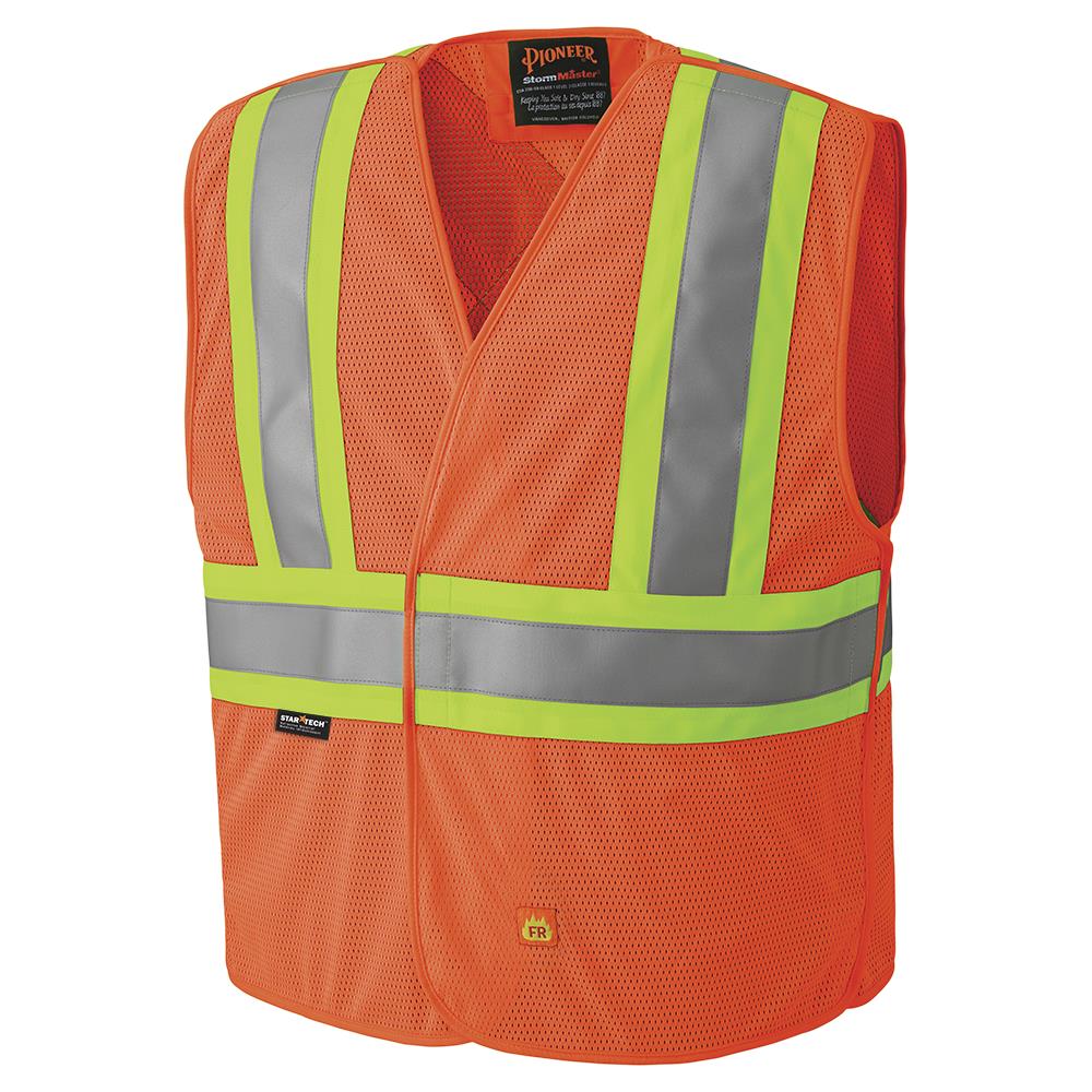 FR Hi-Viz Safety Tear-Away Vests - Poly Mesh - HV Orange