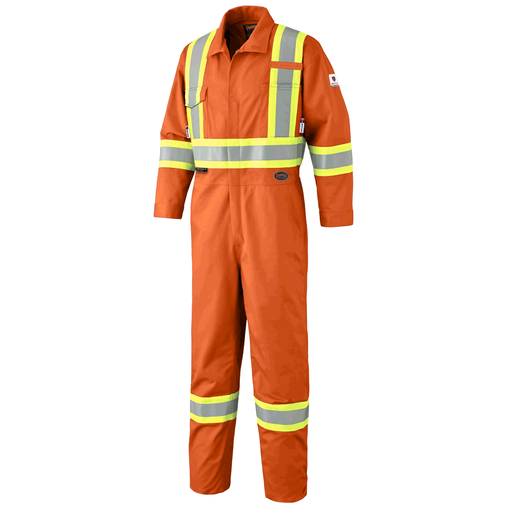 FR-Tech® 88/12 Flame Resistant/Arc Rated 7 oz Hi-Viz Safety Coveralls with Leg Zippers - Hi-Viz Orange - Tall