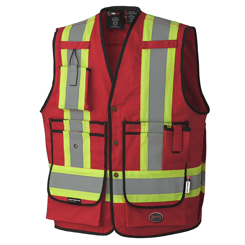 FR-Tech® FR/Arc Rated Surveyor's Safety Vests - 88/12 Cotton/Nylon - Red