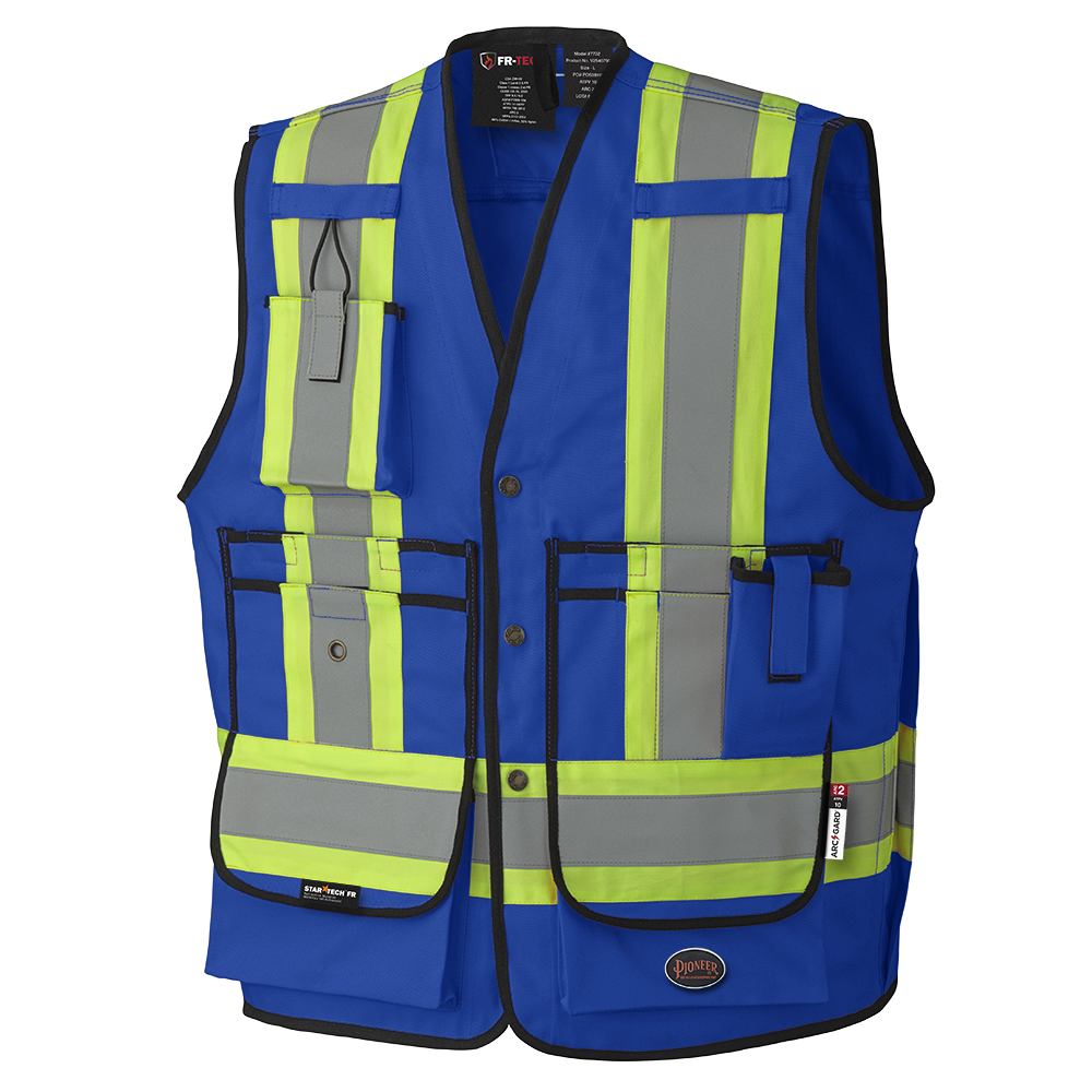 FR-Tech® FR/Arc Rated Surveyor's Safety Vests - 88/12 Cotton/Nylon - Royal