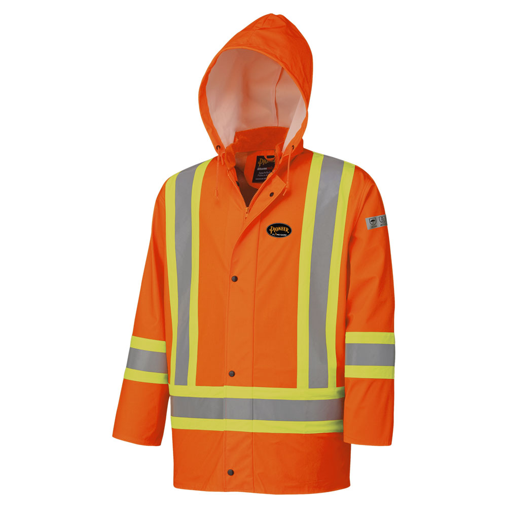FR Waterproof Hi-Viz Safety Jackets - PU Stretch - Detachable Hood - HV Orange