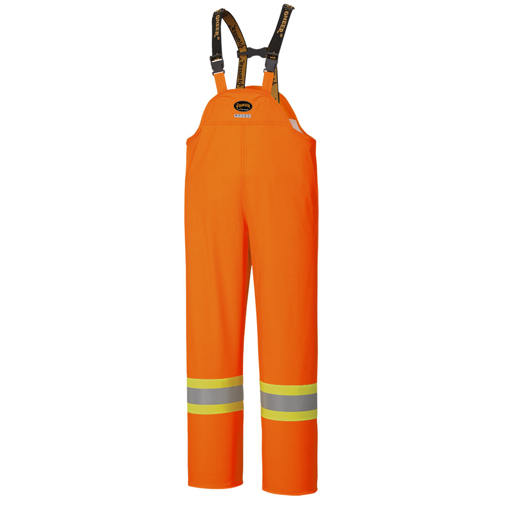 FR Waterproof HV Safety Bib Pants - PU Stretch - HV Orange