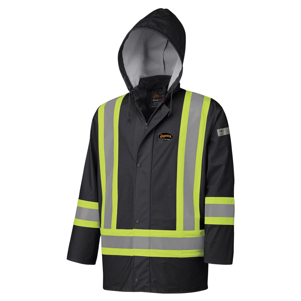FR Waterproof Safety Jackets - PU Stretch - Detachable Hood - Black