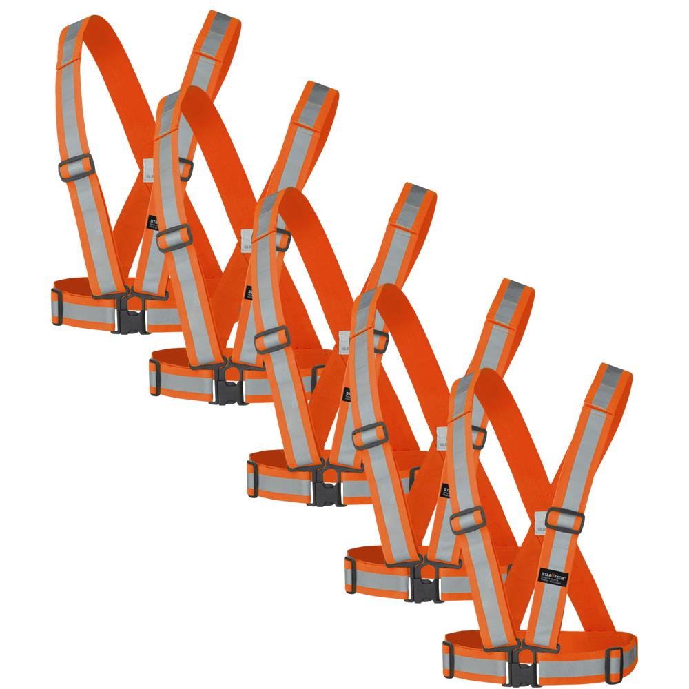 Hi-Viz 2" Adj. Safety Sashes - 4 Pt Tear-Away - Hangable Bag - Orange (5-pack)