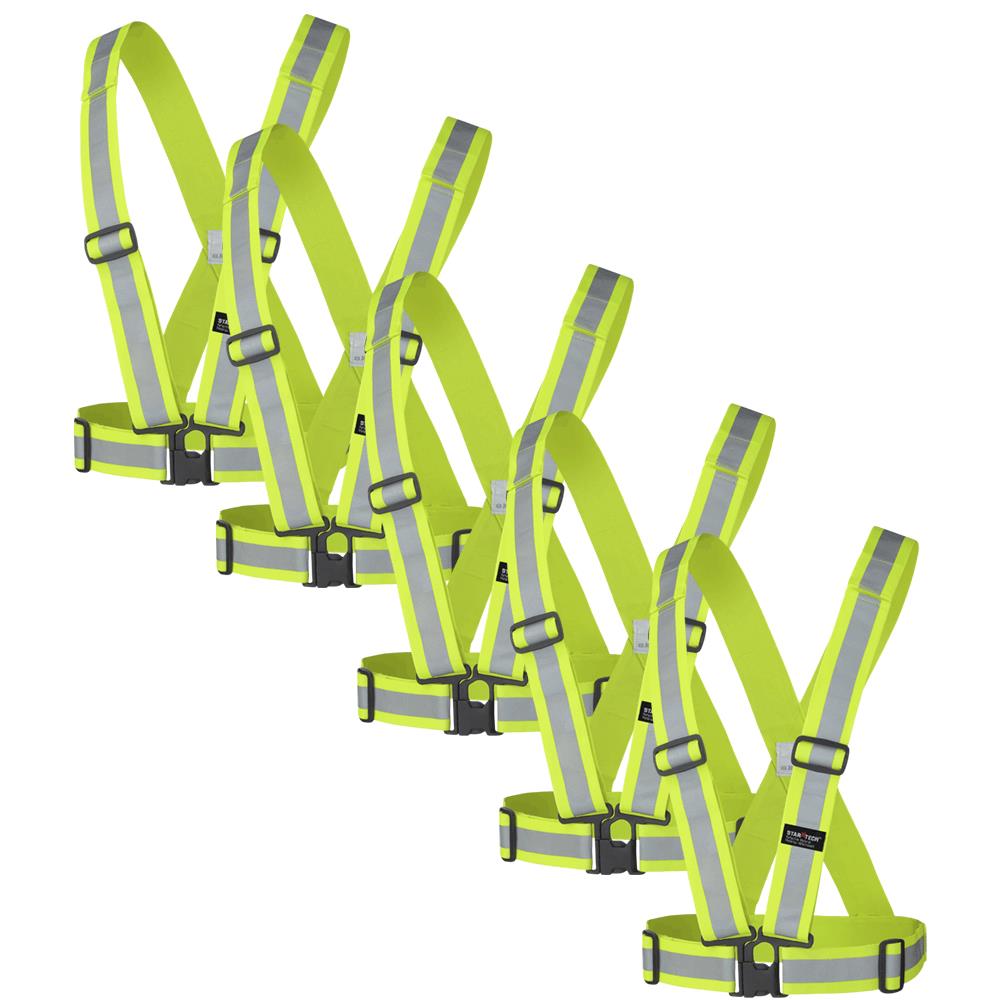 Hi-Viz 2" Adj. Safety Sashes - 4 Pt Tear-Away - Hangable Bag - Ylw/Grn (5-pack)
