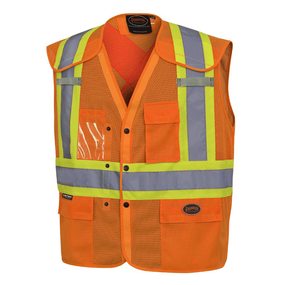 Hi-Viz Drop Shoulder Safety Vests with Snaps - Poly Mesh - HV Orange - S-6XL