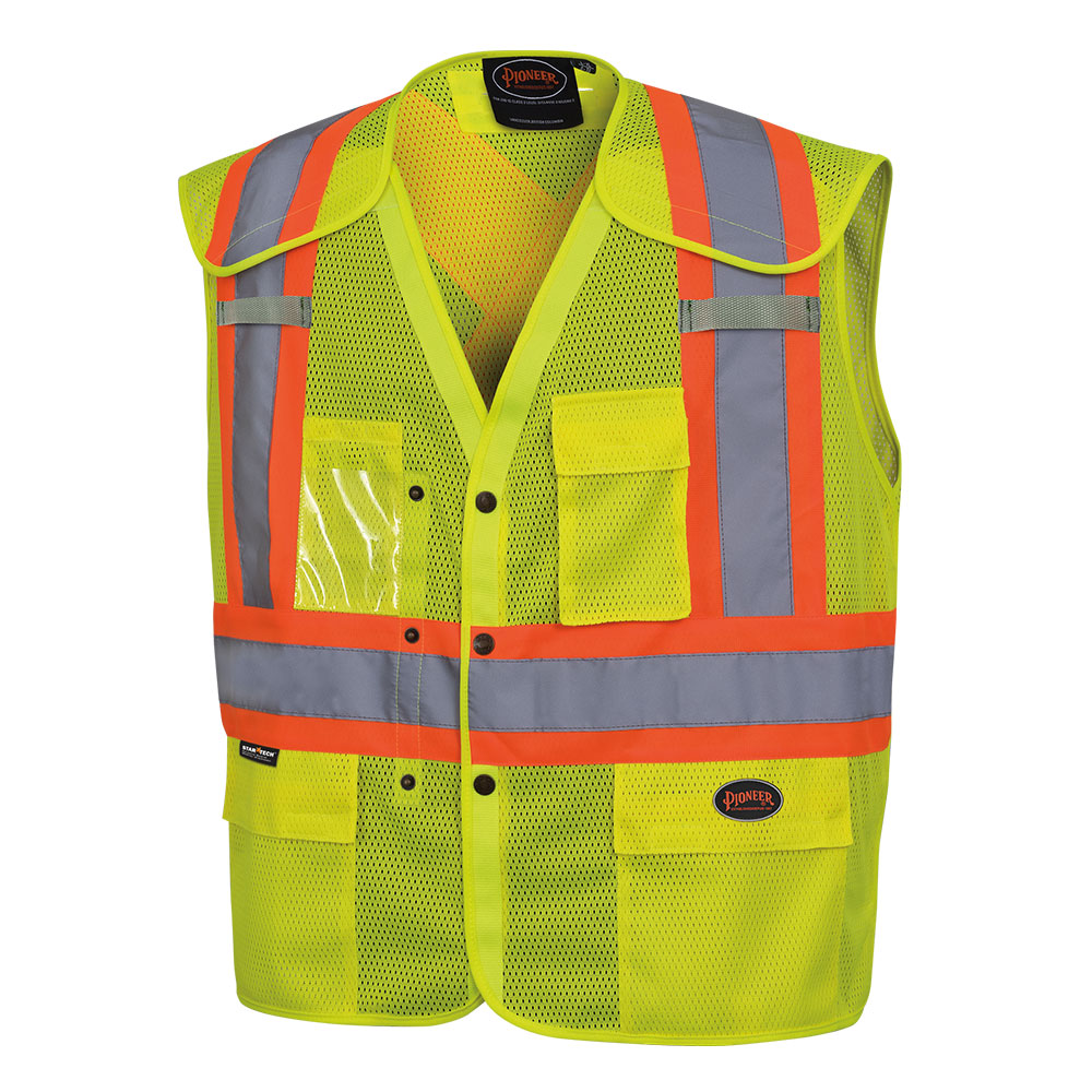 Hi-Viz Drop Shoulder Safety Vests with Snaps - Poly Mesh - HV Yellow/Green