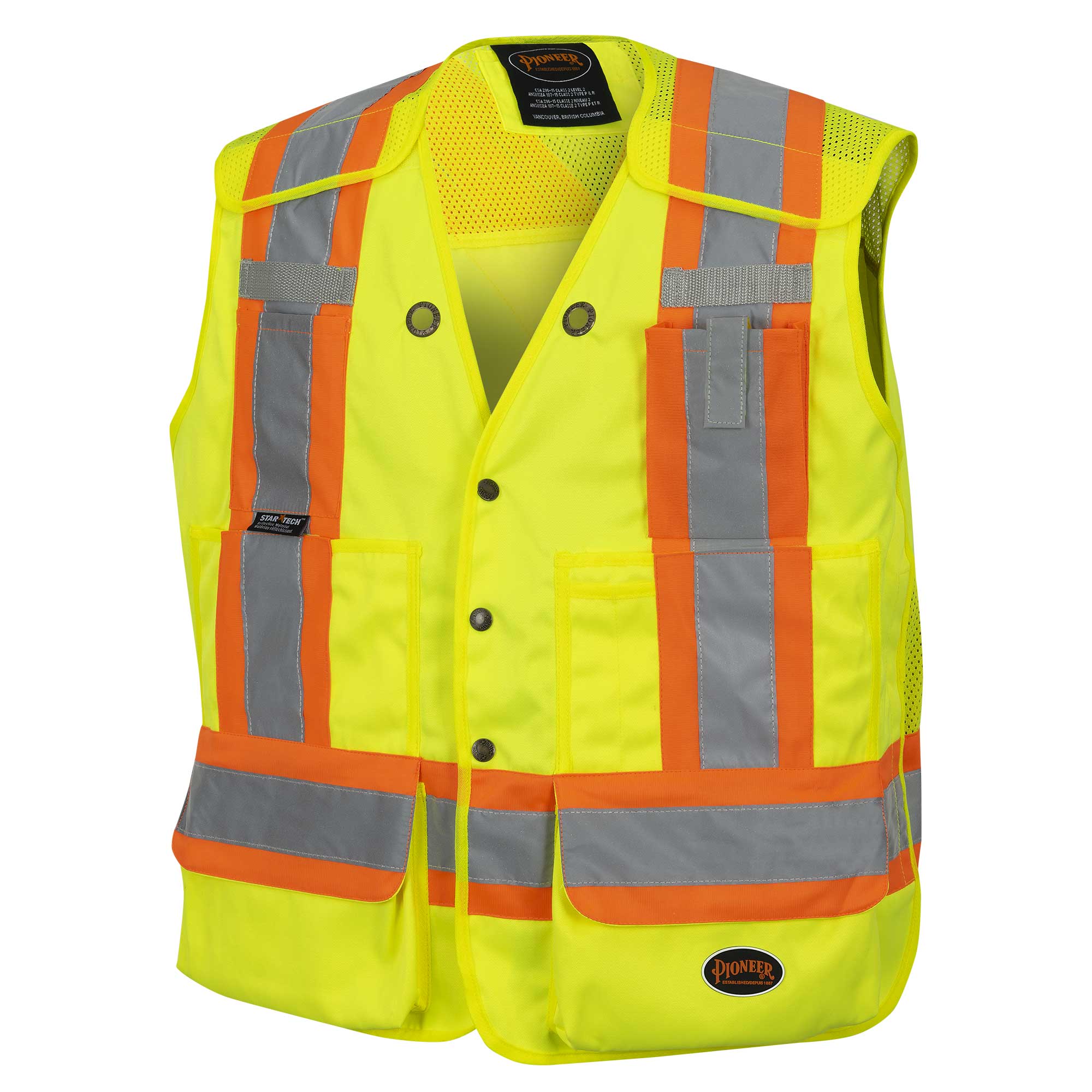 Hi-Viz Drop Shoulder Tear-Away Surveyor's Safety Vests - Poly/Ctn - HV Ylw/Grn