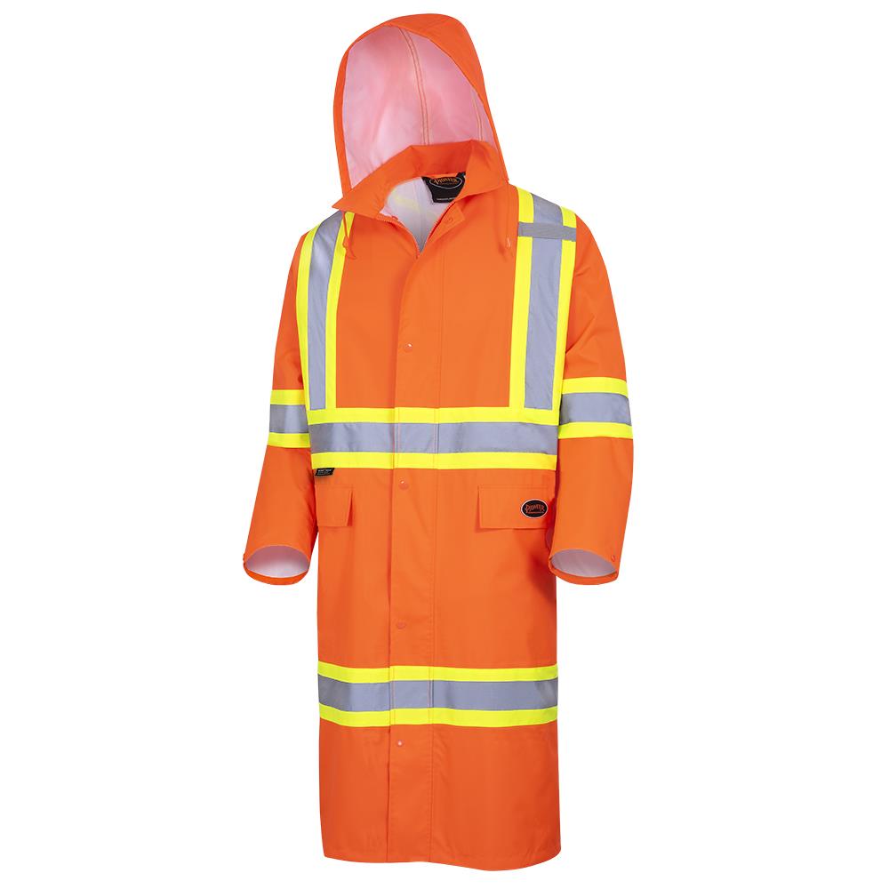 Hi-Viz Safety Rainwear Long Coats (300D) - Orange