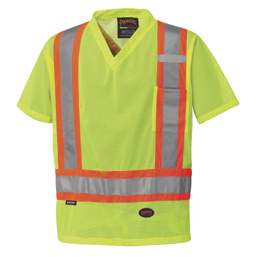 Hi-Viz Safety T-Shirts - Poly Mesh - Chest Pocket - Yellow/Green