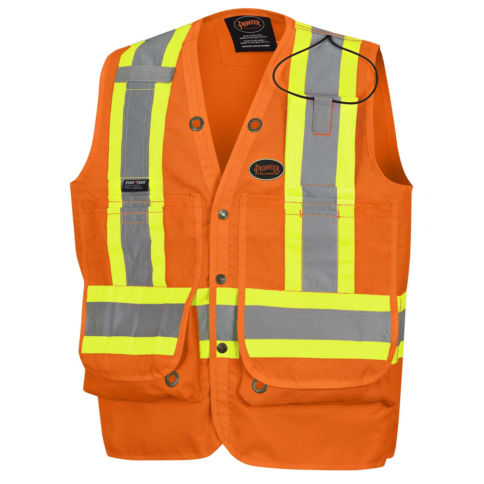 Hi-Viz Surveyor’s Safety Vests - 600D PU Coated Oxford Poly - HV Orange