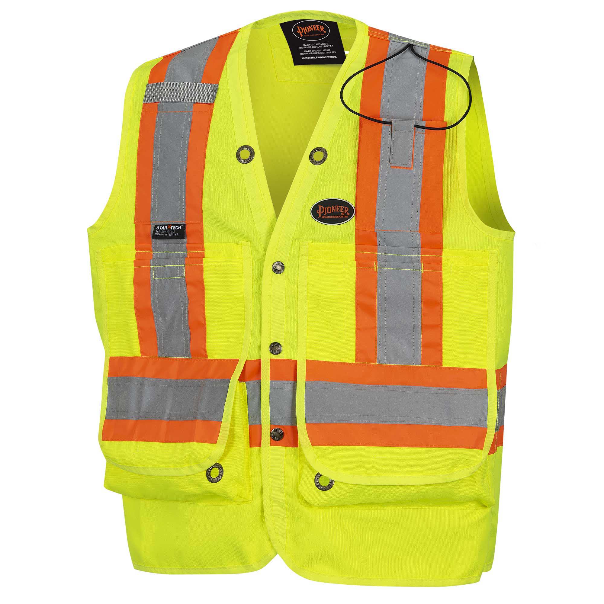 Hi-Viz Surveyor’s Safety Vests - 600D PU Coated Oxford Poly - HV Yellow/Green