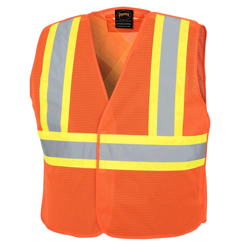 Hi-Viz Tear-Away Mesh Safety Vests - Poly Mesh - Hangable Bag - HV Orange