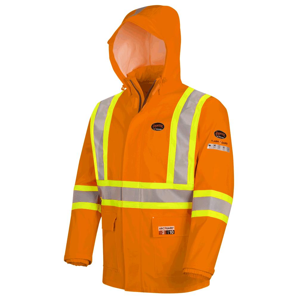Hi-Viz Waterproof FR Arc PU/Cotton Rain Jackets - Hi-Viz Orange