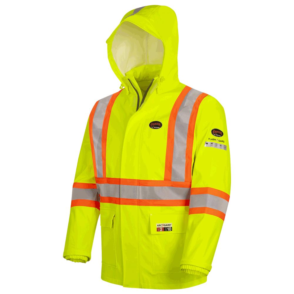 Hi-Viz Waterproof FR Arc PU/Cotton Rain Jackets - Hi-Viz Yellow