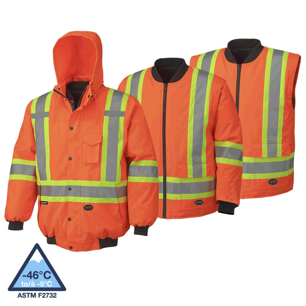 Hi-Viz Wtpf 7-in-1 Sfty Bombers - 300D PU Coated Ox. Poly - Det. Hd - HV Orange