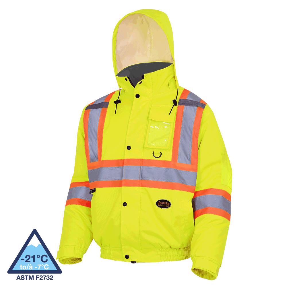Hi-Viz Wtprf Winter Quilted Safety Bombers - 300D PU Coated Ox. Poly - HV Ylw/Gn
