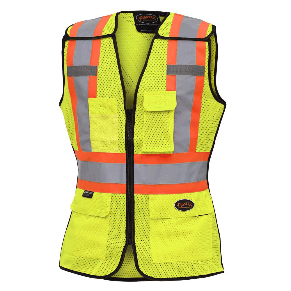 Women’s Hi-Viz Safety Tear-Away Vests - Poly Mesh - HV Yellow/Green
